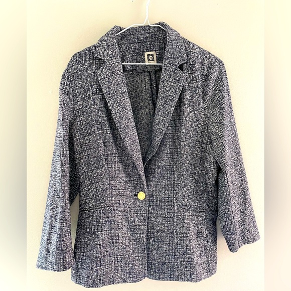 Women's Anne Klein L Navy Tweed Blazer Jacket - Picture 1 of 7